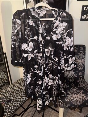 Maurices Hi Low Black Dress with White Floral Print
